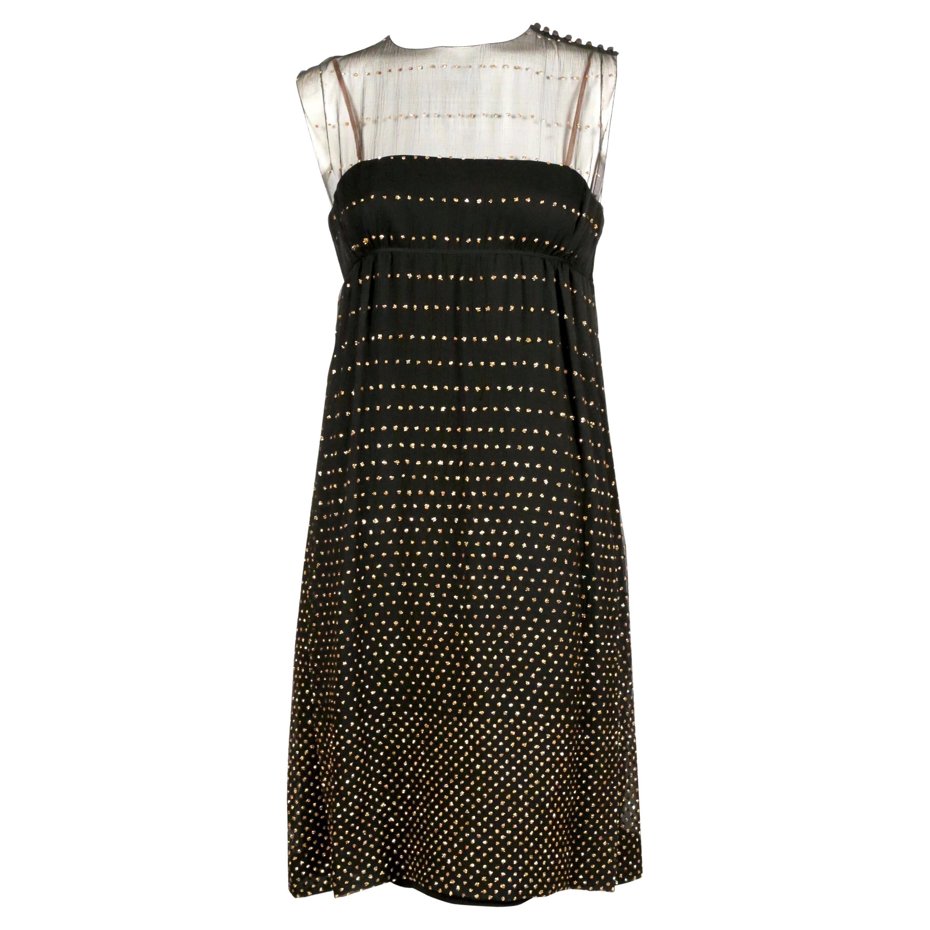 1960's PAULINE TRIGERE black silk dress with gold stripes For Sale