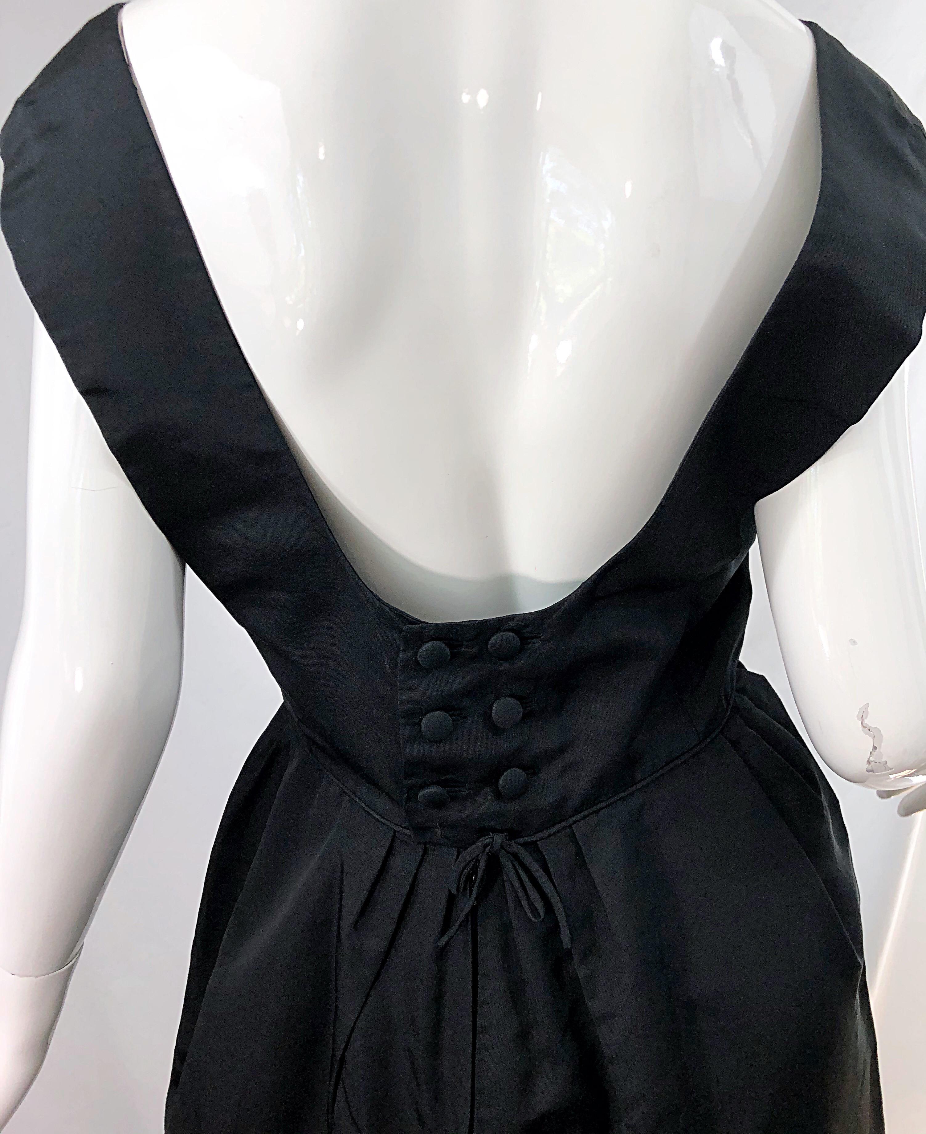 1960s Pauline Trigere Black Silk Taffeta Sleeveless Open Back Vintage 60s Gown In Excellent Condition In San Diego, CA