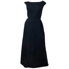1960s Pauline Trigere Black Silk Taffeta Sleeveless Open Back Vintage 60s Gown