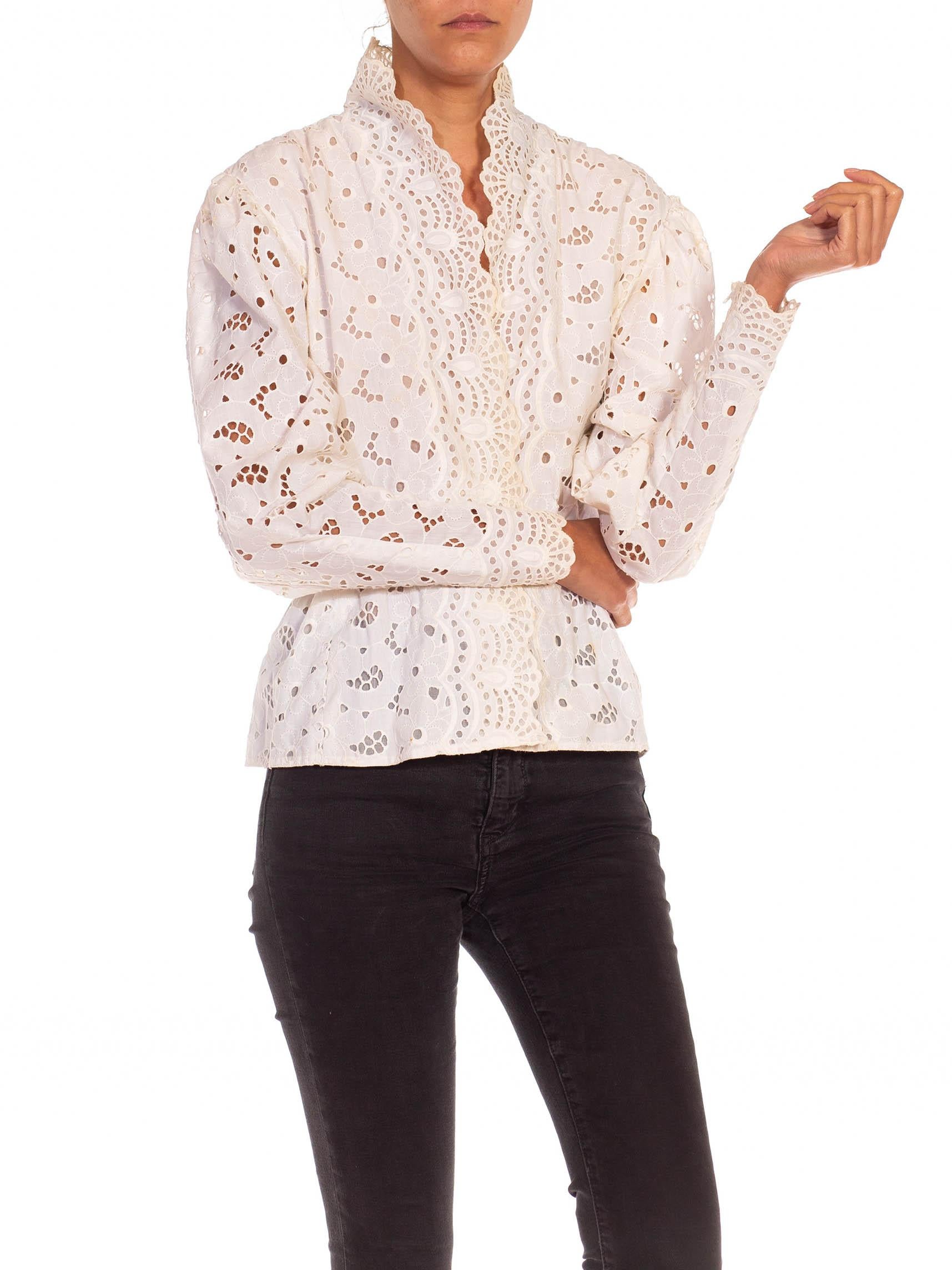 1960S Pauline Trigere Cream Cotton Eyelet Lace Top For Sale 5