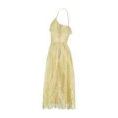 1960s Pauline Trigère Demi Couture Gold Lace Dress