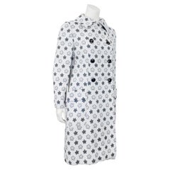 1960's Pauline Trigere Grey and White Floral Jacquard Coat
