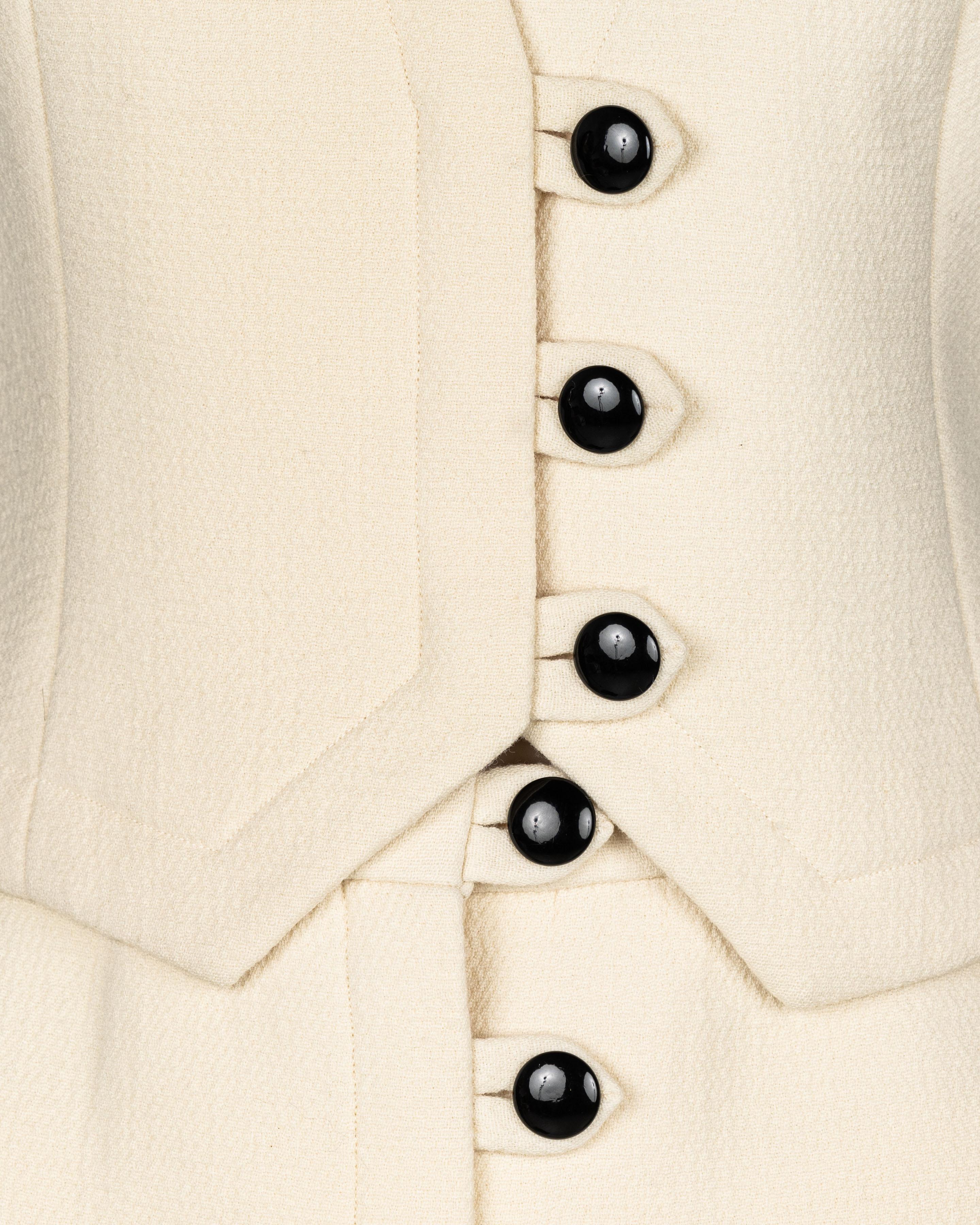 1960s Pauline Trigere Ivory & Black Tailored Vest Skirt Suit For Sale 6