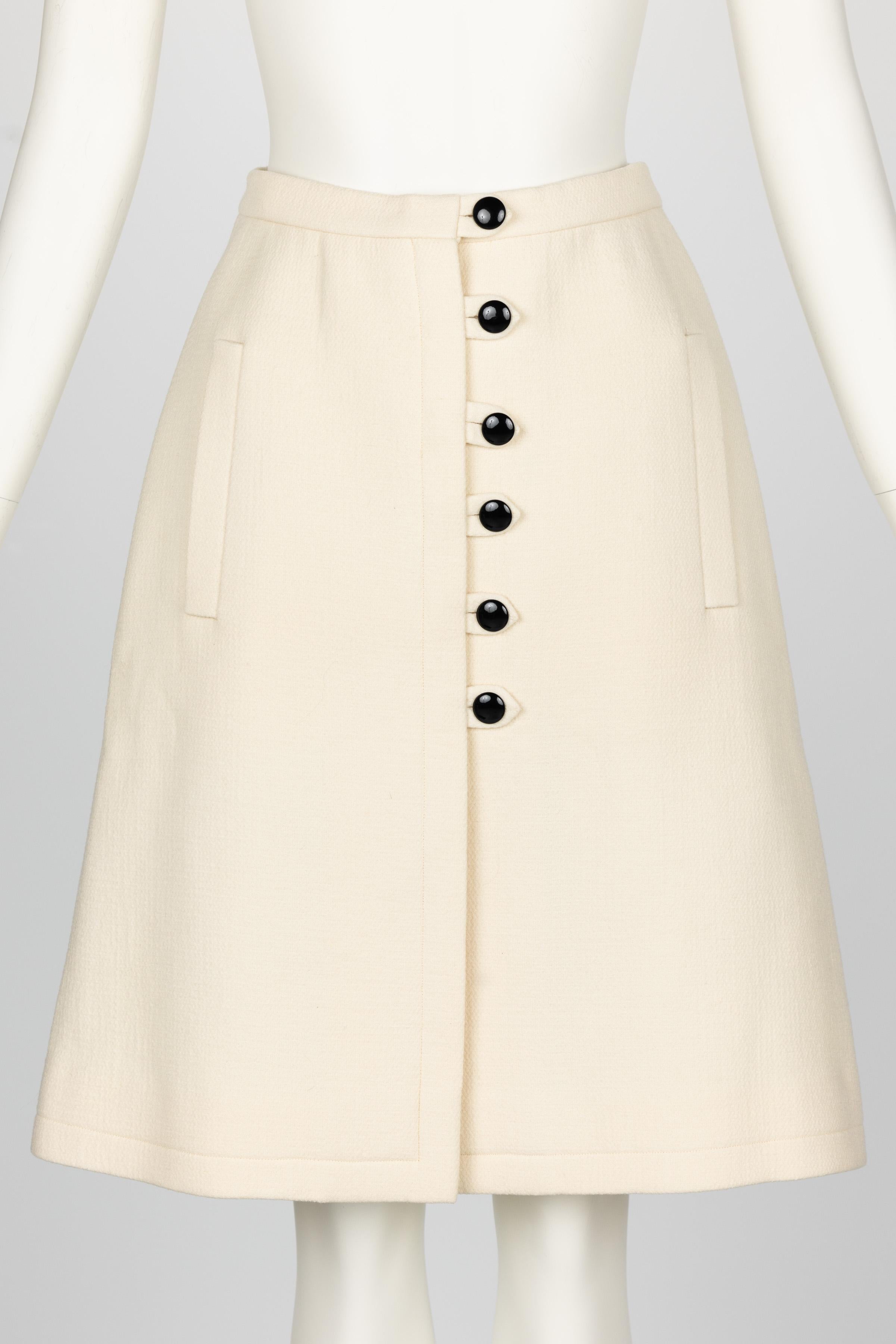 1960s Pauline Trigere Ivory & Black Tailored Vest Skirt Suit For Sale 8