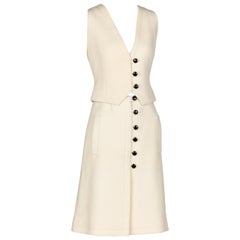 1960s Pauline Trigere Ivory & Black Tailored Vest Skirt Suit