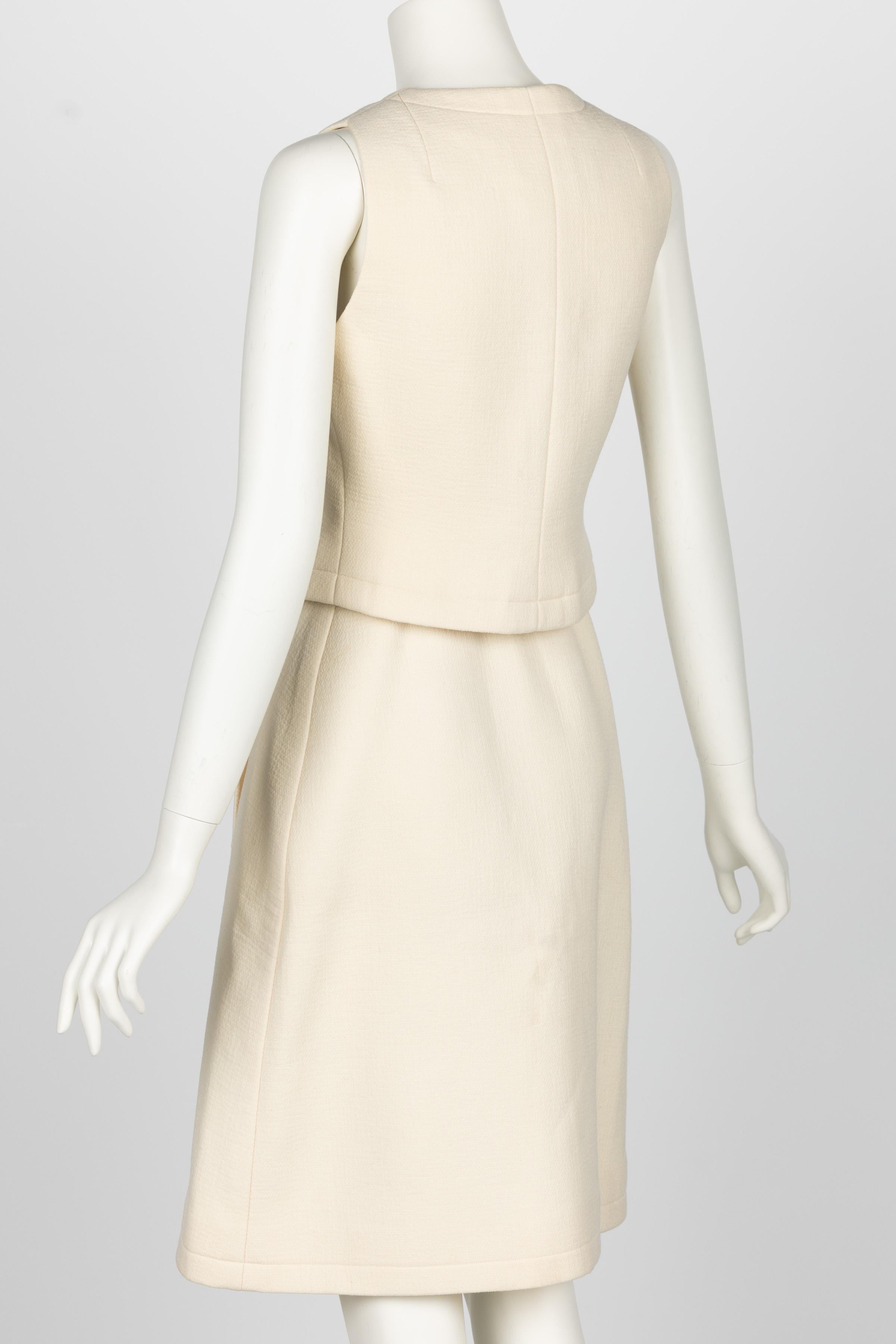 Women's 1960s Pauline Trigere Ivory & Black Tailored Vest Skirt Suit For Sale