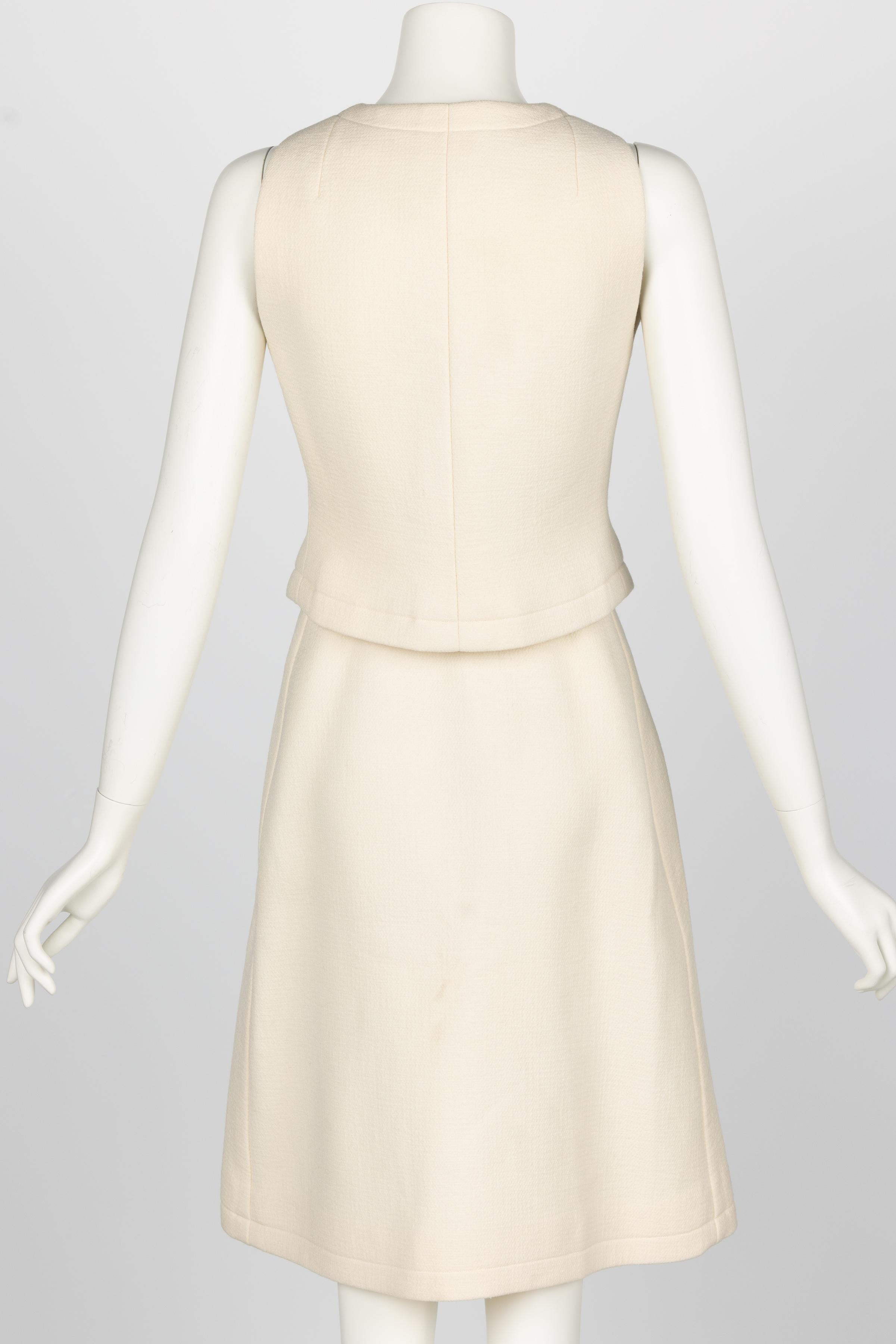 1960s Pauline Trigere Ivory & Black Tailored Vest Skirt Suit For Sale 2