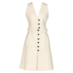 1960 Pauline Trigere Avorio e Nero Abito con Gilet e Gonna Sartoriale