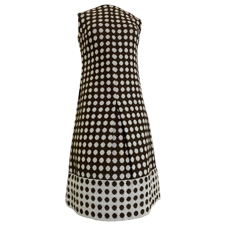 princess polly baby blue dress 1960s Pauline Trigere Mod Brown and White Wove Cotton Polka Dot Midi Dress  For Sale at 1stDibs