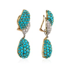 1960s Pavé Turquoise and Diamond Pendant Earrings