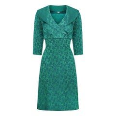 1960s Peacock Blue and Green Jacquard Dress Suit