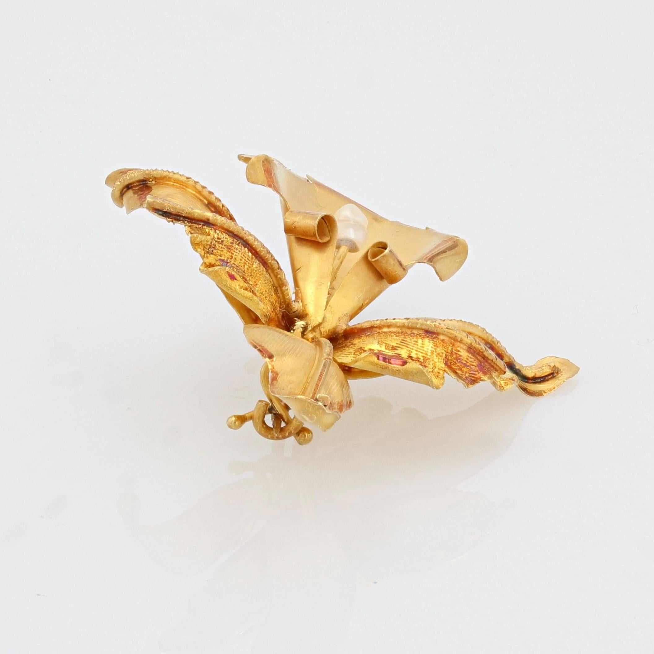1960er Jahre, Perlen-Brosche aus 18 Karat Gelb Mat Gold Lilien im Angebot 5