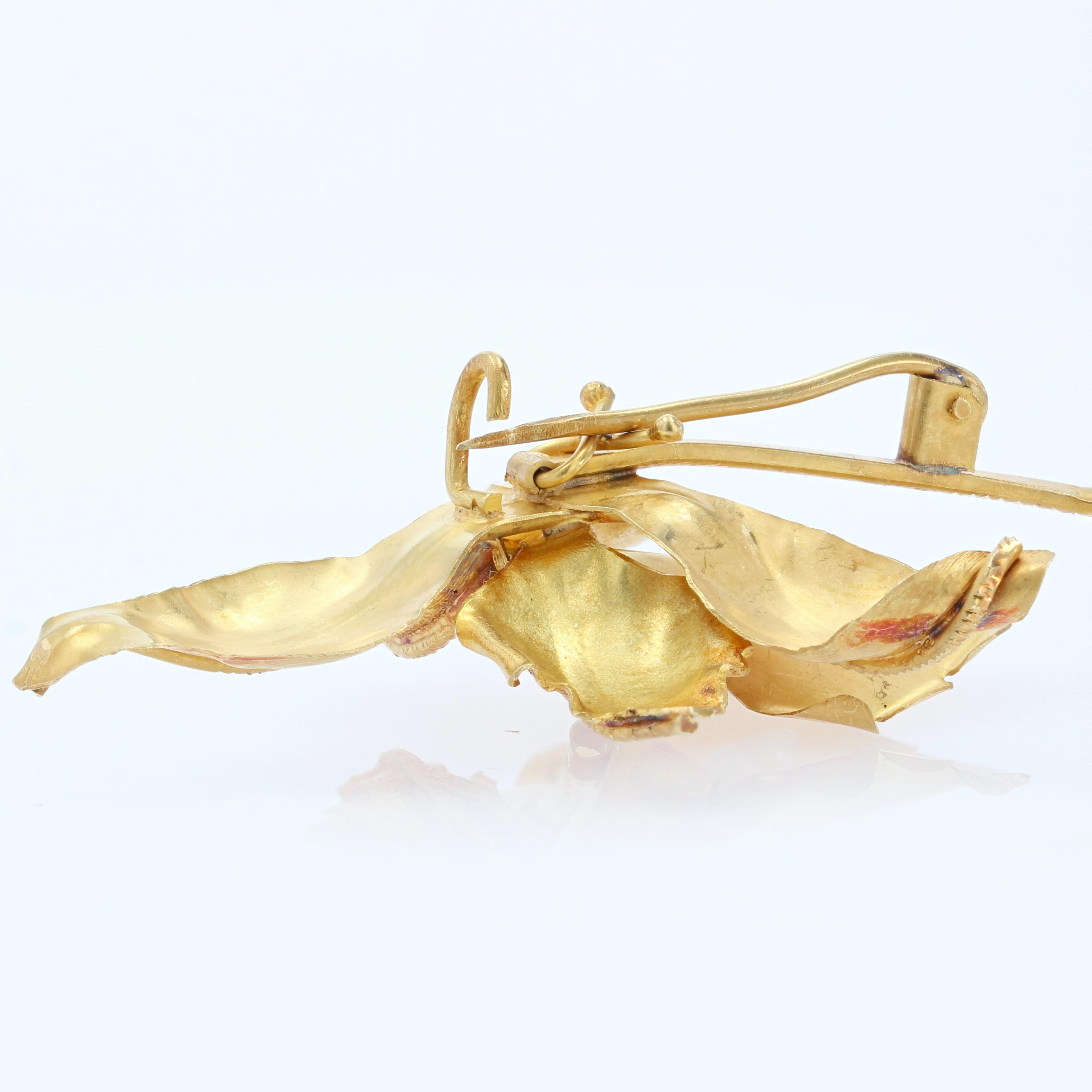 1960er Jahre, Perlen-Brosche aus 18 Karat Gelb Mat Gold Lilien im Angebot 3