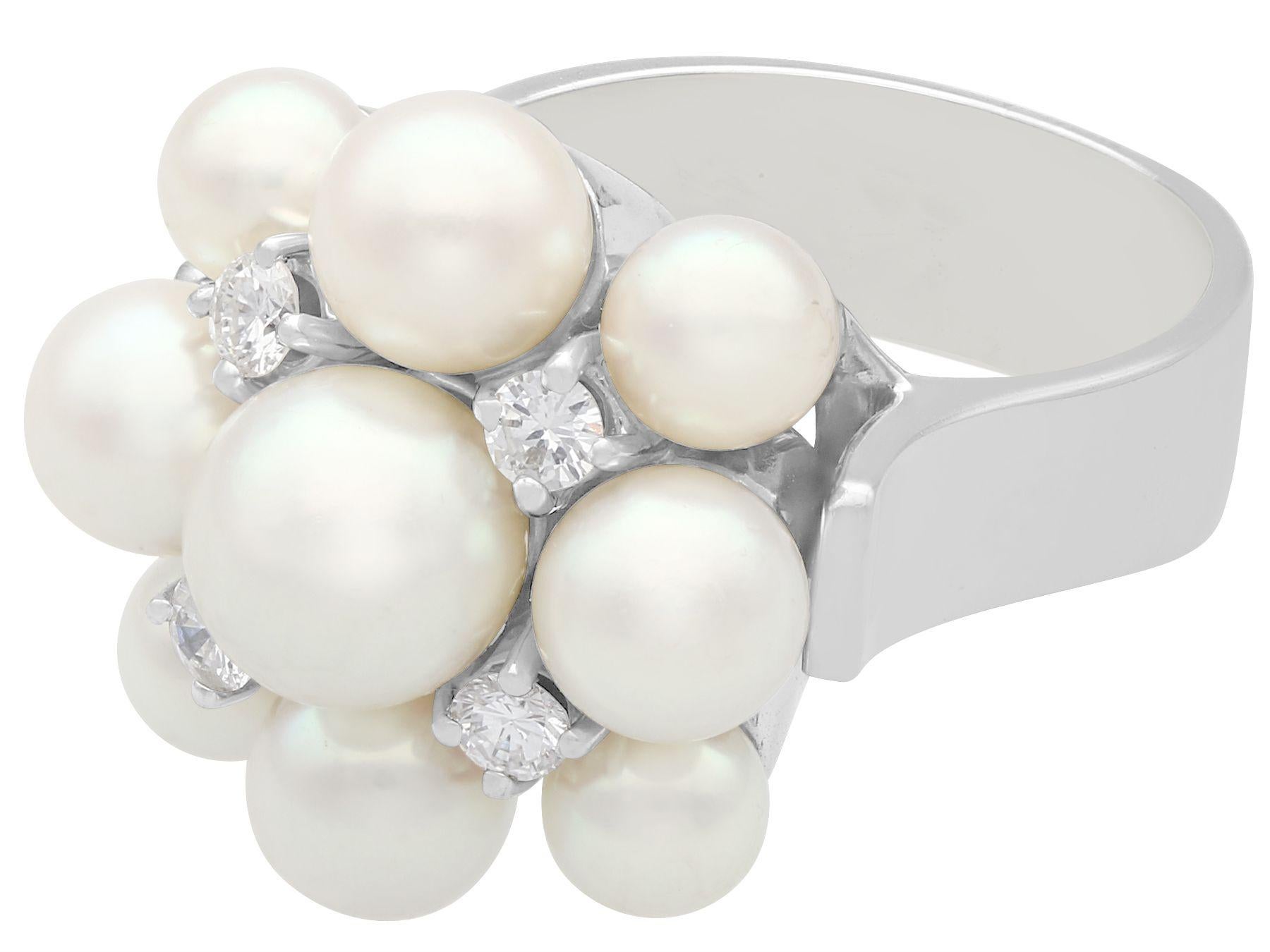 Round Cut 1960s Pearl and Diamond White Gold Cocktail Ring