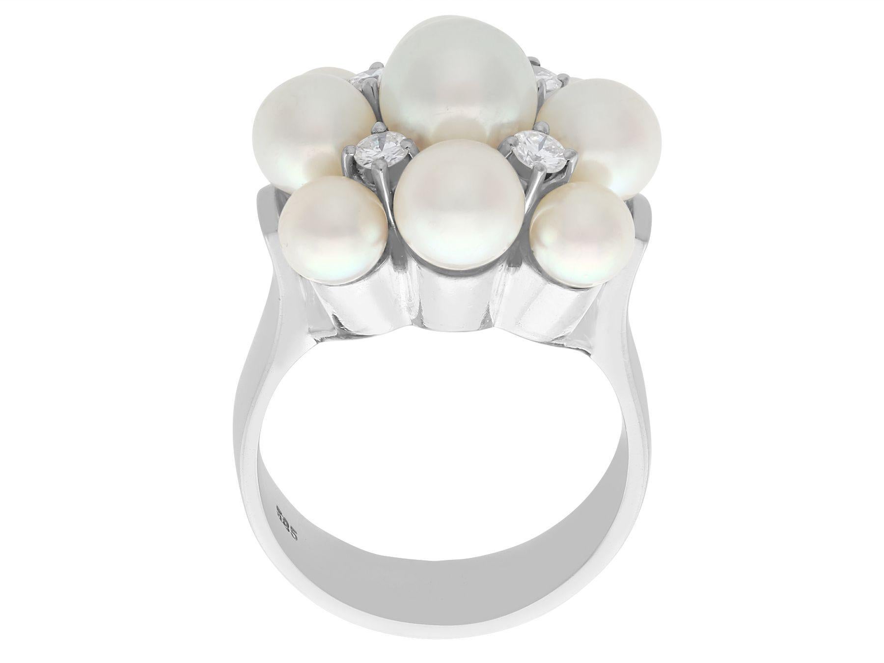 Women's or Men's 1960s Pearl and Diamond White Gold Cocktail Ring