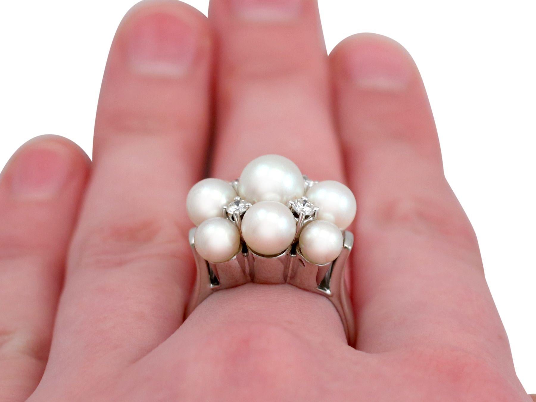 1960s Pearl and Diamond White Gold Cocktail Ring 3