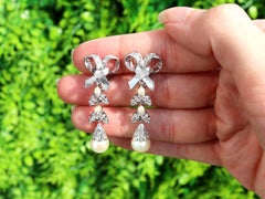 1960s Pearl and Diamond White Gold Drop Earrings