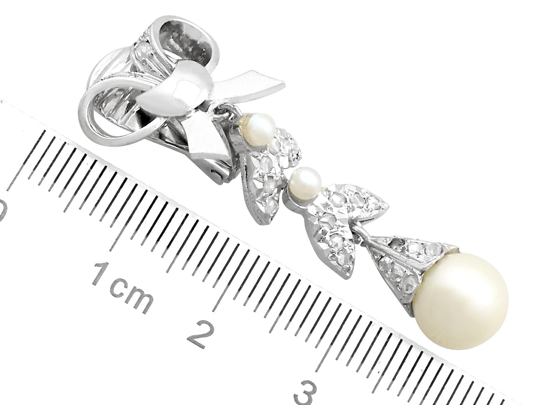 Retro 1960s Pearl and Diamond White Gold Drop Earrings For Sale