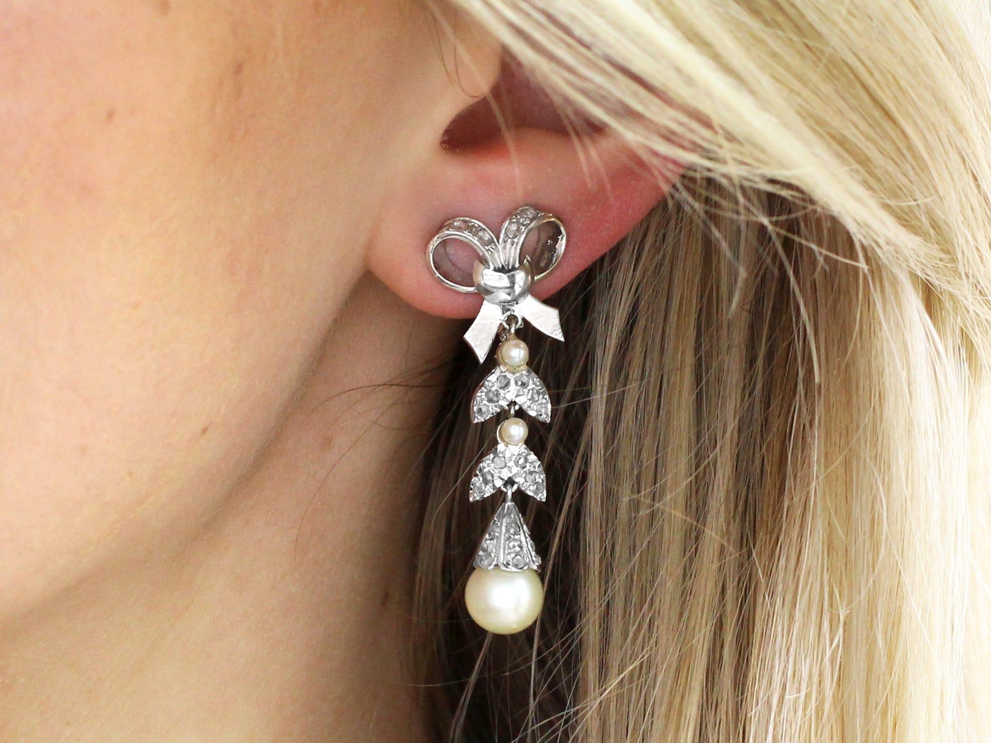 1960s Pearl and Diamond White Gold Drop Earrings In Excellent Condition For Sale In Jesmond, Newcastle Upon Tyne