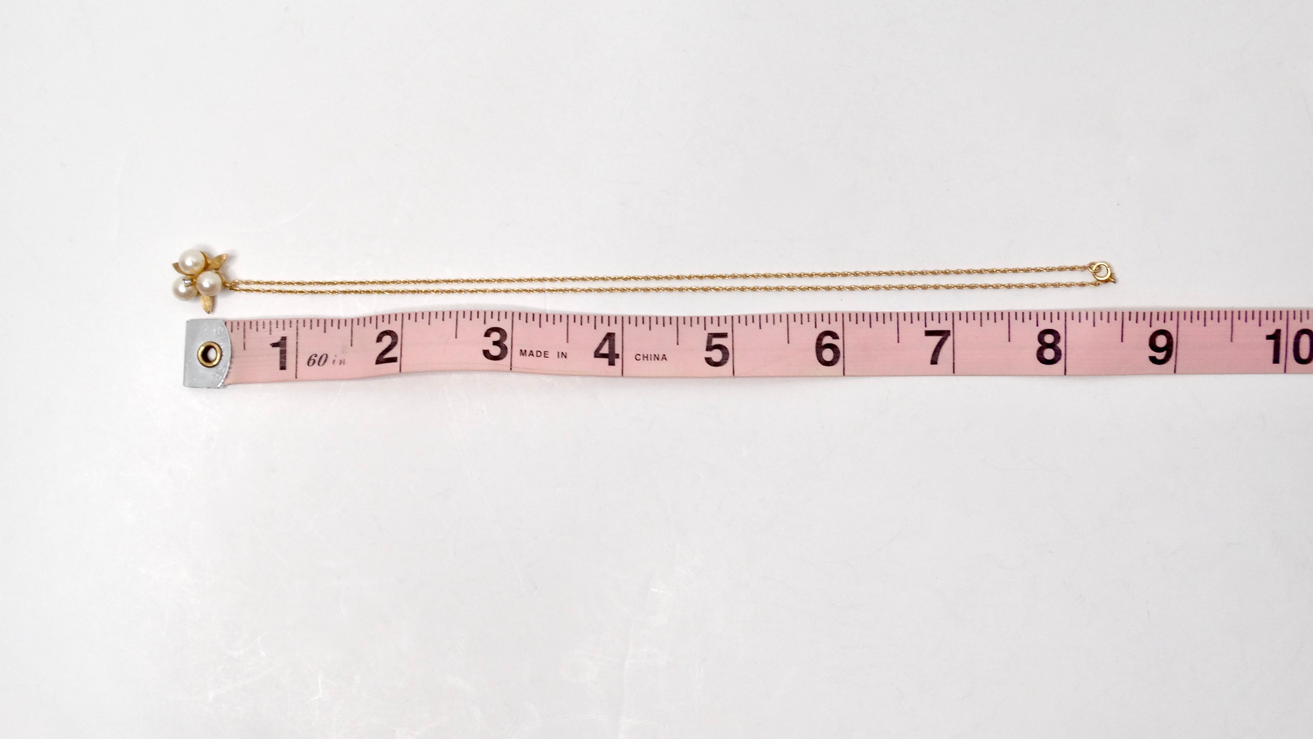 1960s Pearl Cluster Flower 14k Gold Chain Pendant Necklace With Diamond For Sale 2