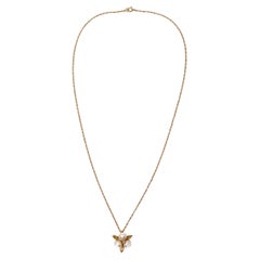 1960s Pearl Cluster Flower 14k Gold Chain Pendant Necklace With Diamond