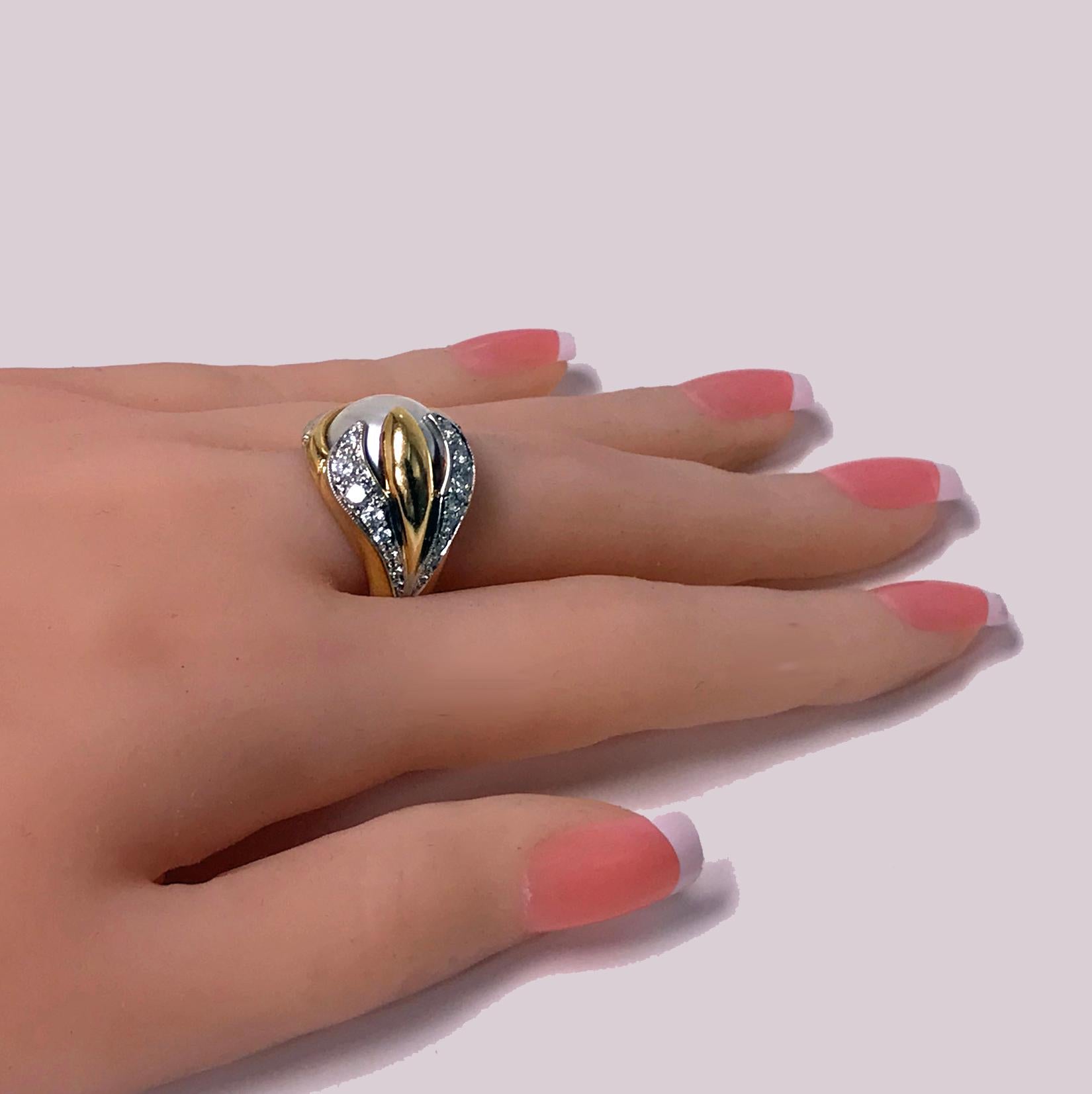 1960s Pearl Diamond 18 Karat Ring 2