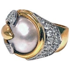 1960s Pearl Diamond 18 Karat Ring