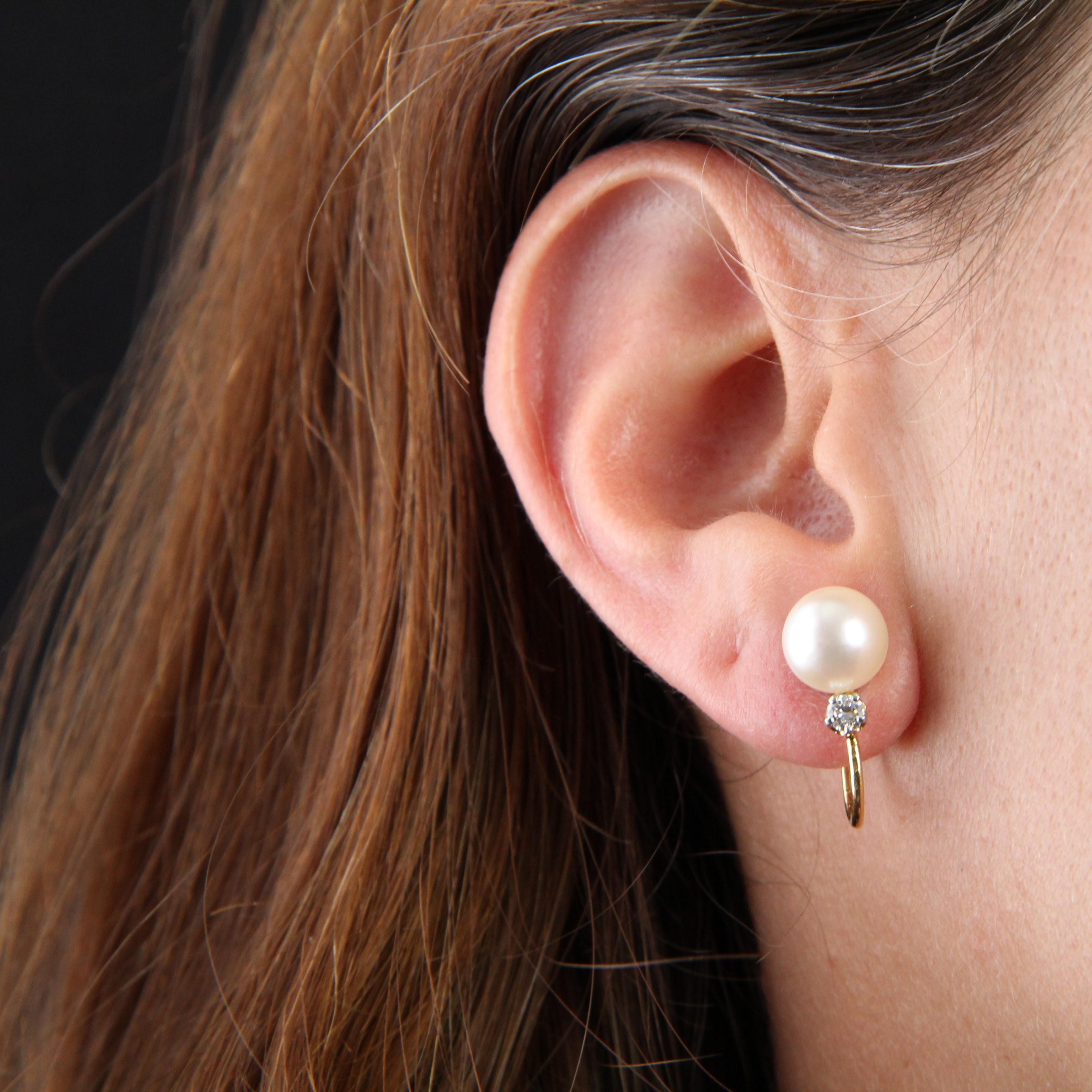 Ohrringe aus 18 Karat Gelbgold mit Perlen und Diamanten aus den 1960er Jahren fr nicht gewlbte Ohrringe im Angebot 4