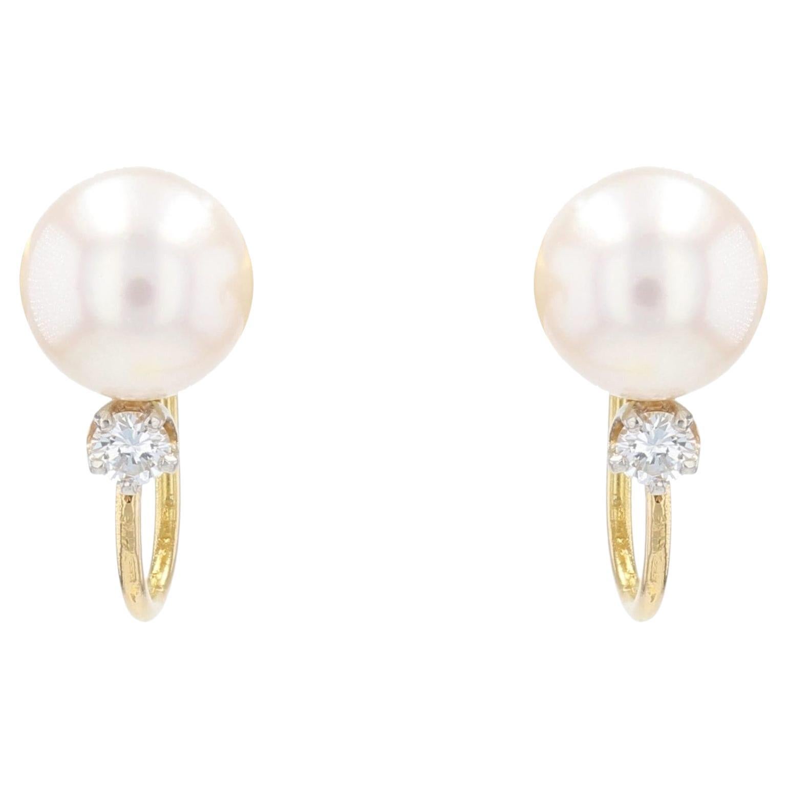 1960s Pearl Diamonds 18 Karat Yellow Gold for Non-Pierced Ears Earrings For Sale