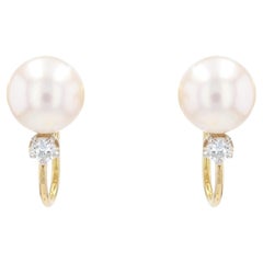 1960s Pearl Diamonds 18 Karat Yellow Gold for Non-Pierced Ears Earrings