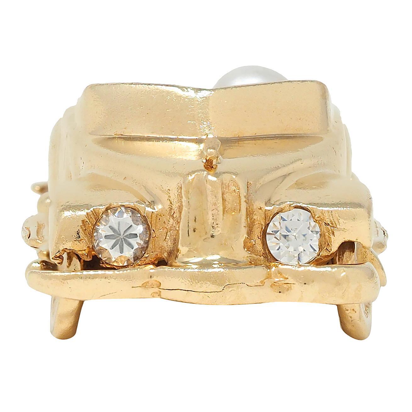 Modern 1960's Pearl Ruby Diamond 14 Karat Yellow Gold Vintage Car Pendant Charm For Sale