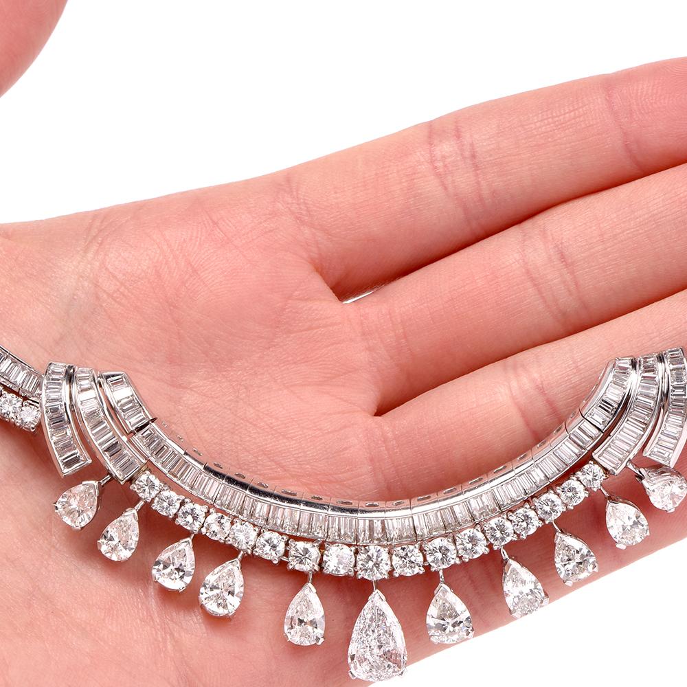 Vintage Vinatge 1960er Jahre Birnen und Baguettes Diamant Platin Choker Halskette (Tropfenschliff) im Angebot