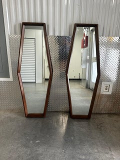 1960s Mid Century Pearsall Hexagonal Style Walnut Wall Mirrors, Set of 2