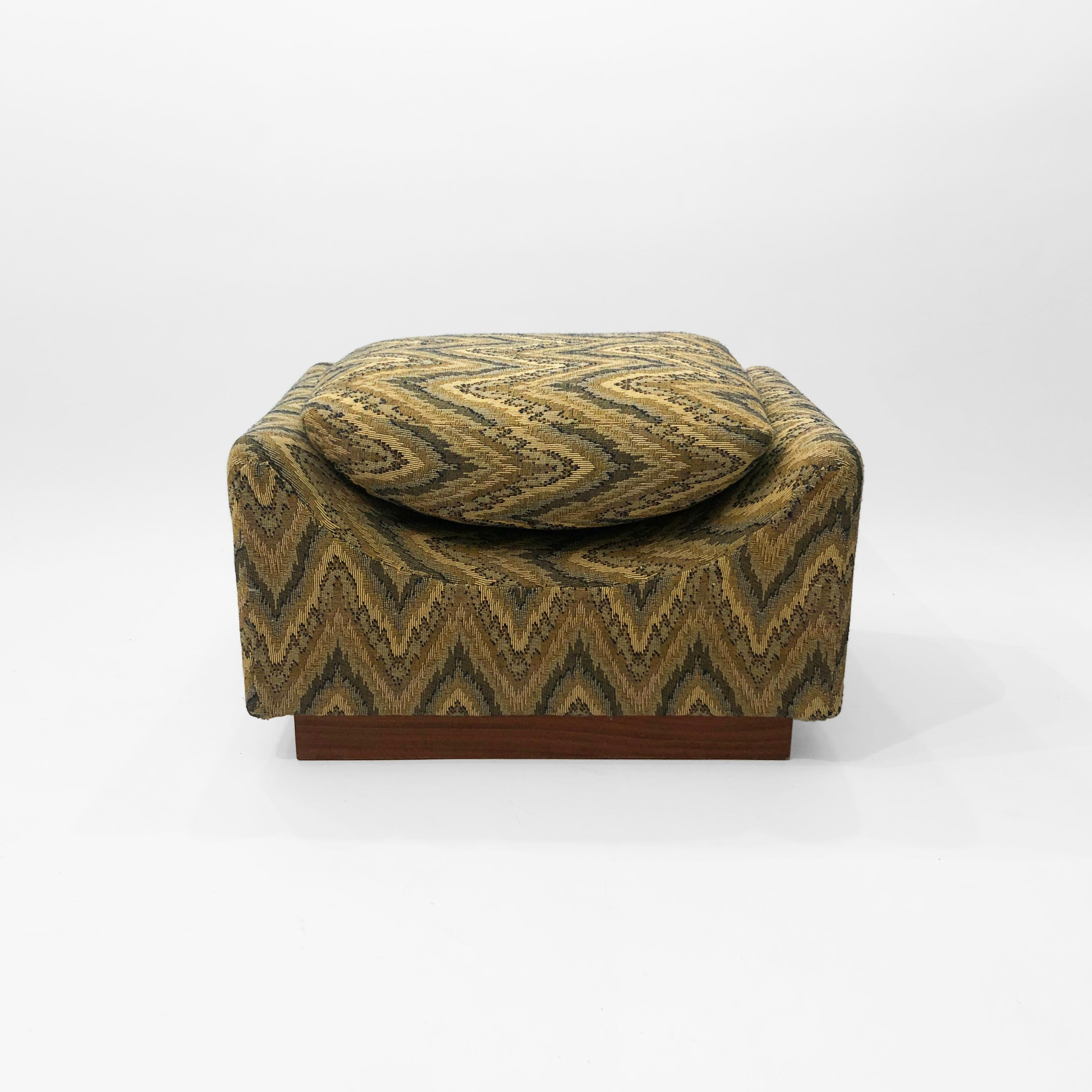 A 1960s Italian stool in a pleasing M shape and Missoni style fabric on wooden pedestal, a stylish and practical piece. This stool imported from Greece but its Italian made with its quality and style still holding strong today.
The Missoni style