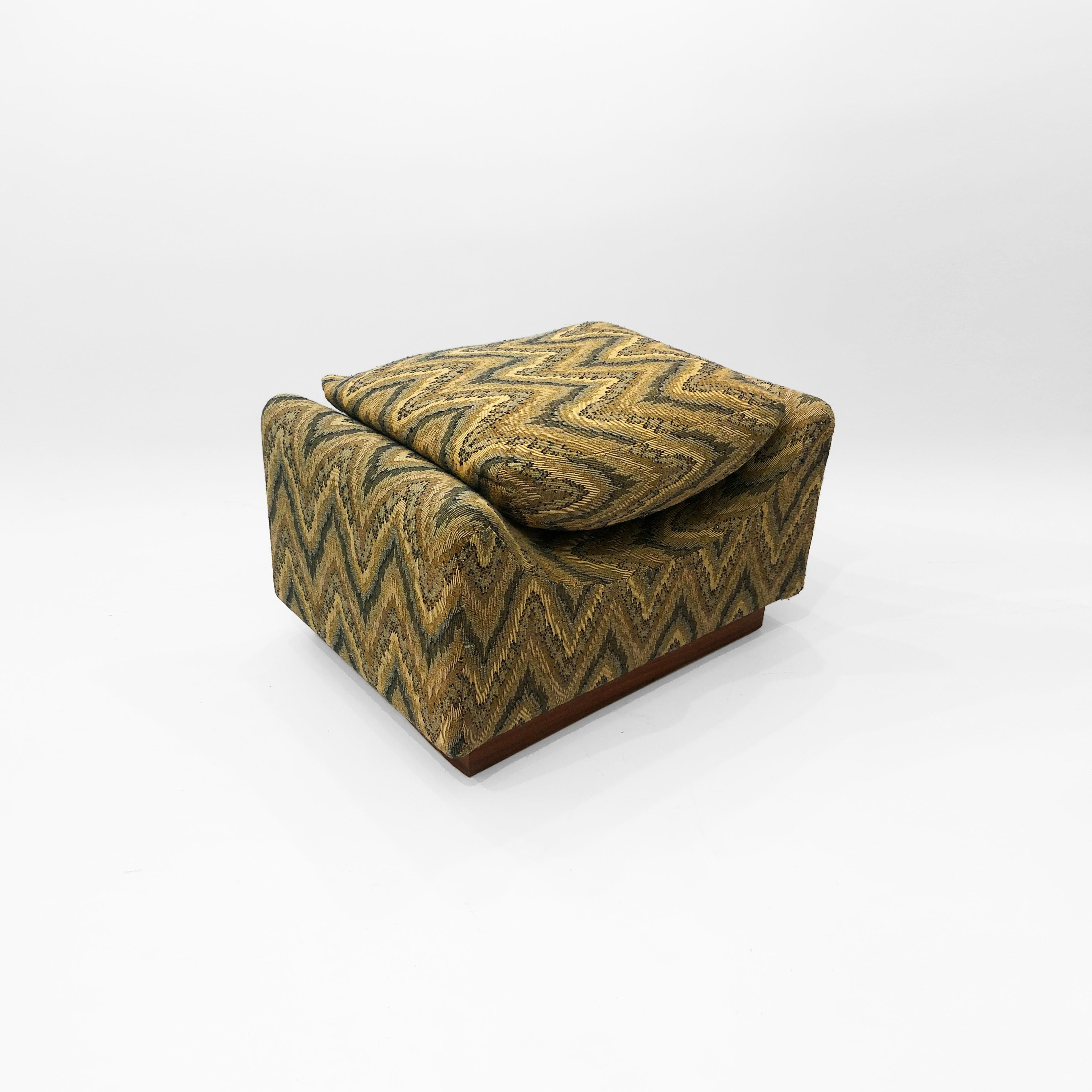 Mid-20th Century 1960s Pedestal Stool Footstool Midcentury Seat Sofa Armchair Green Missoni Style