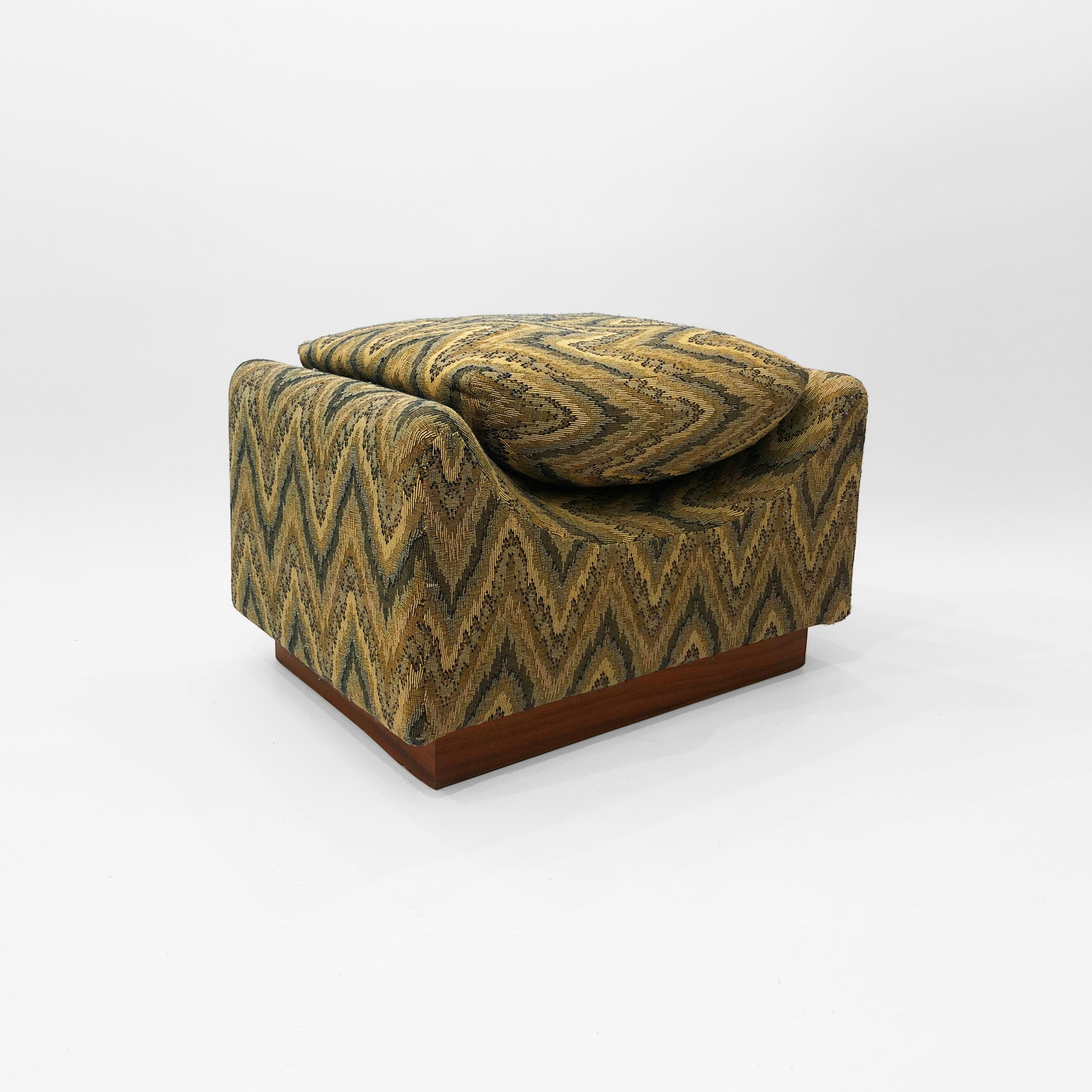 Fabric 1960s Pedestal Stool Footstool Midcentury Seat Sofa Armchair Green Missoni Style