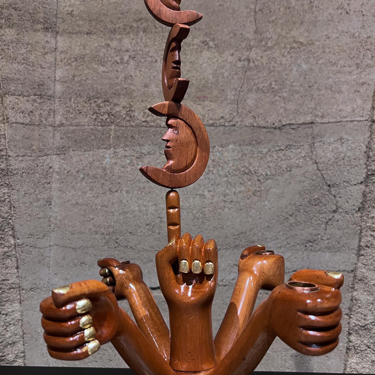 Mexicain Pedro Friedeberg, chandelier à quatre bras doré sculpté à la main, années 1960 en vente