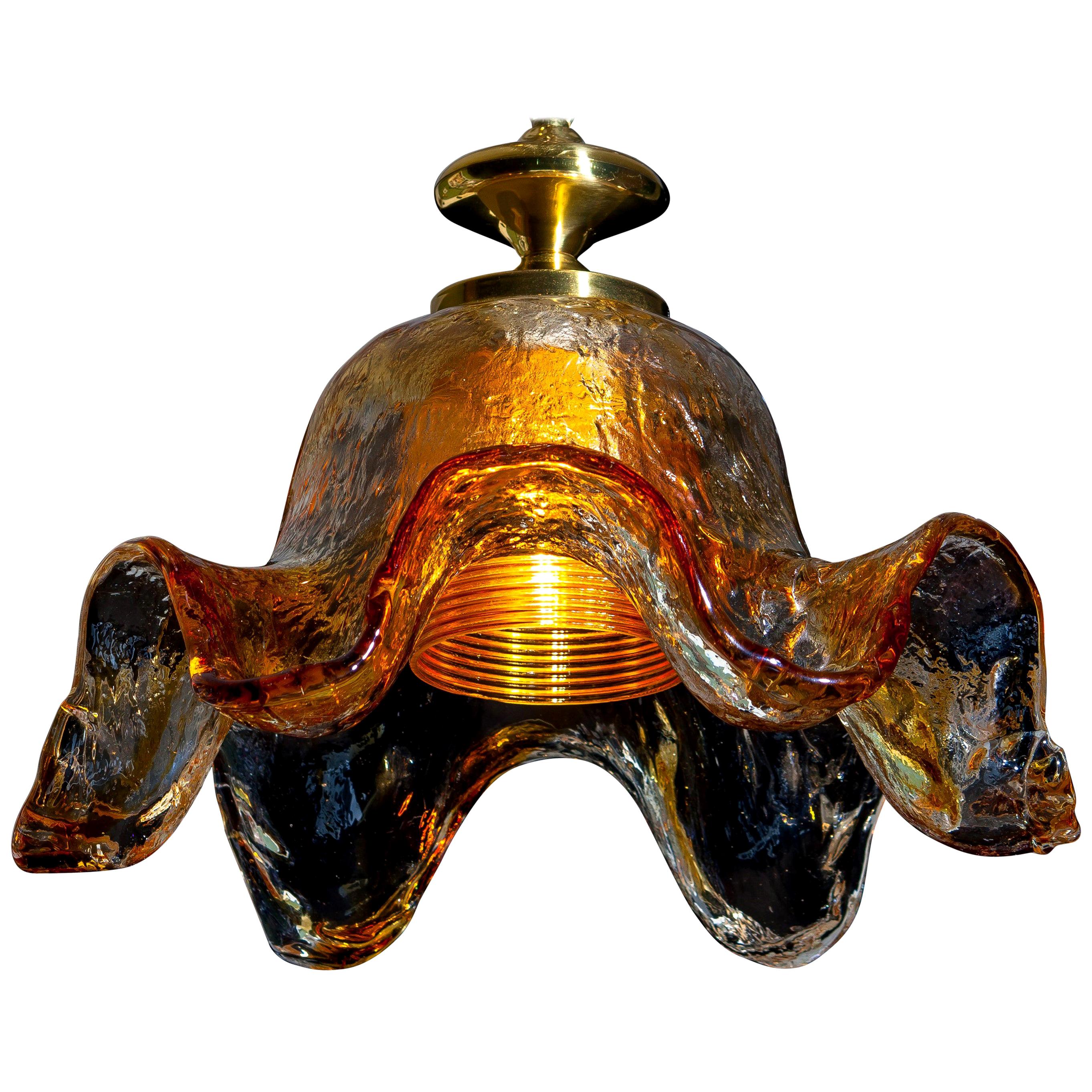 Large Pair of clear and textured glass pendant by Orrefors at 1stdibs