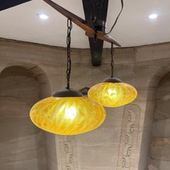 1960s Pendant Lamp Mahogany Art Glass Eugenio Escudero Mexico