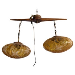 1960s Pendant Lamp Mahogany Art Glass Eugenio Escudero Mexico