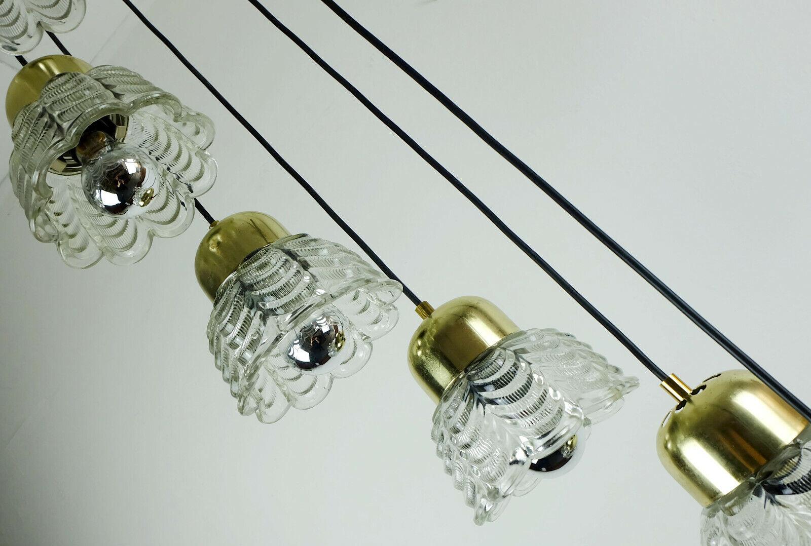 European 1960s, Pendant Light Cascading Light with 7 Glass Shades For Sale