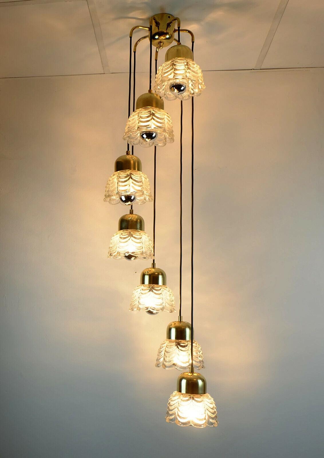 1960s, Pendant Light Cascading Light with 7 Glass Shades For Sale 1