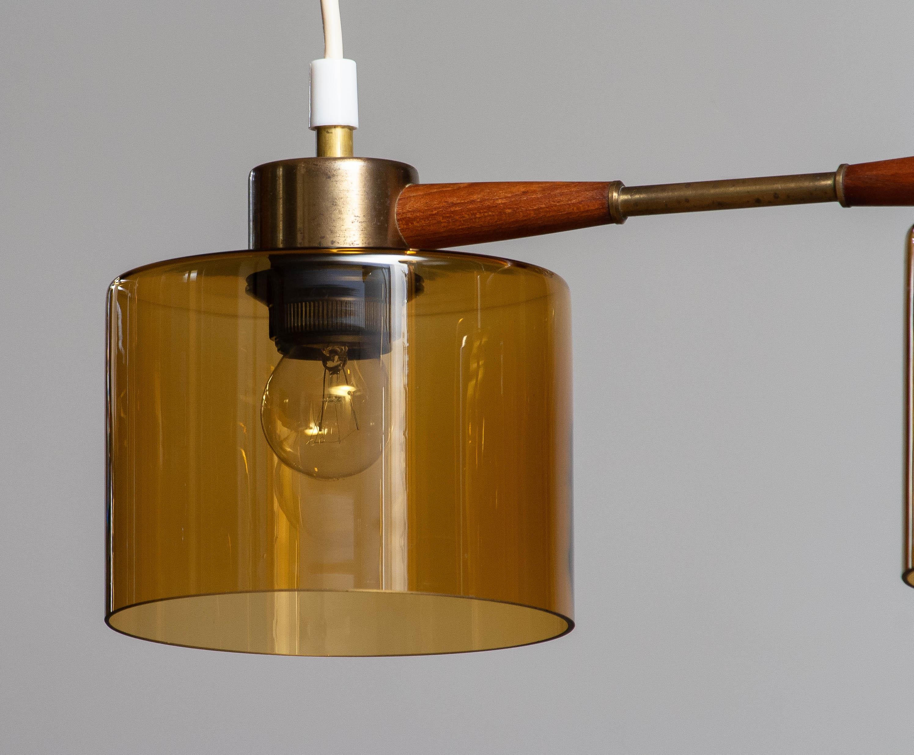 1960's Pendant with Amber Glass Shades by Carl Fagerlund for Orrefors Sweden In Good Condition In Silvolde, Gelderland