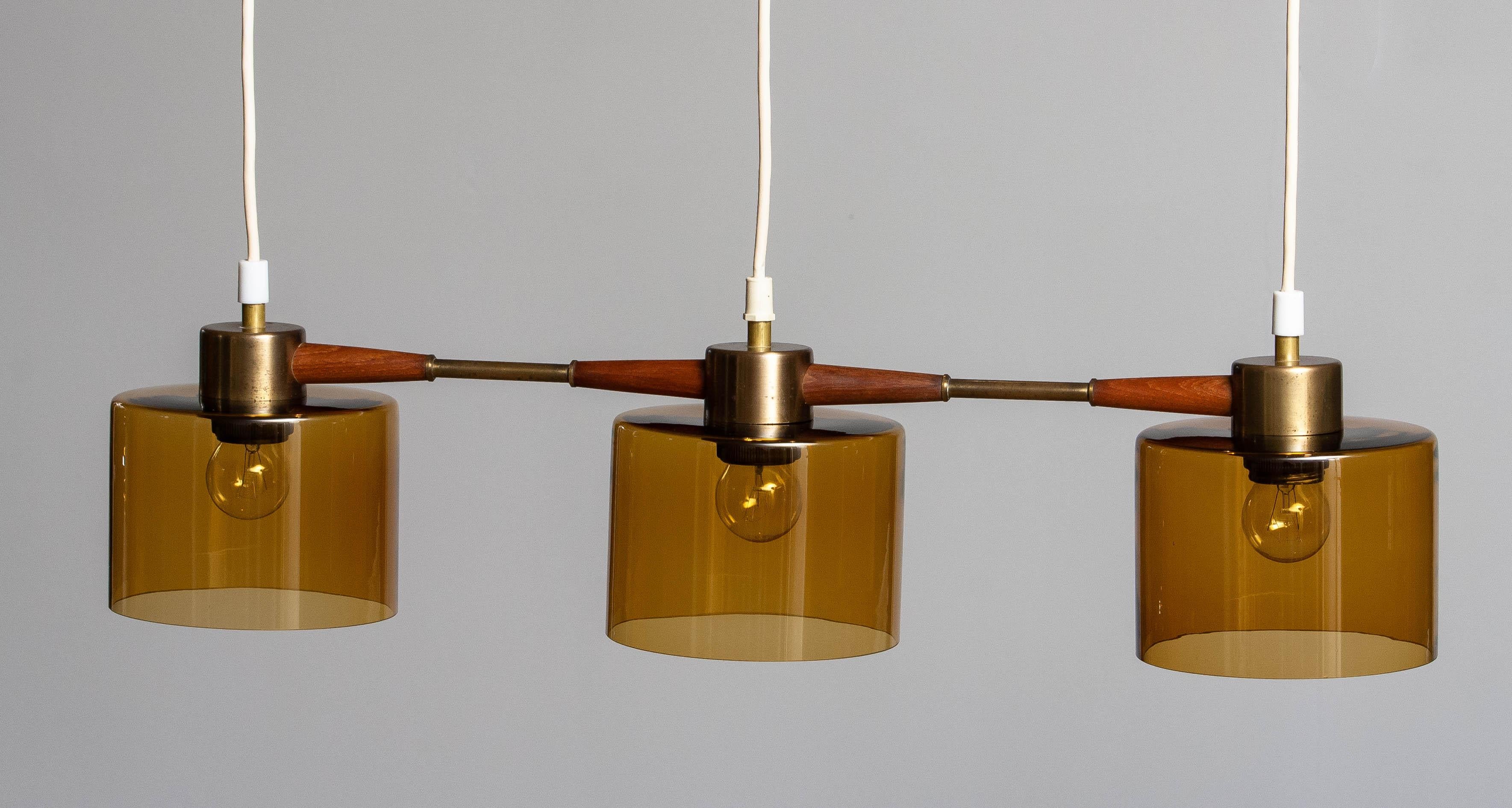 Mid-20th Century 1960's Pendant with Amber Glass Shades by Carl Fagerlund for Orrefors Sweden