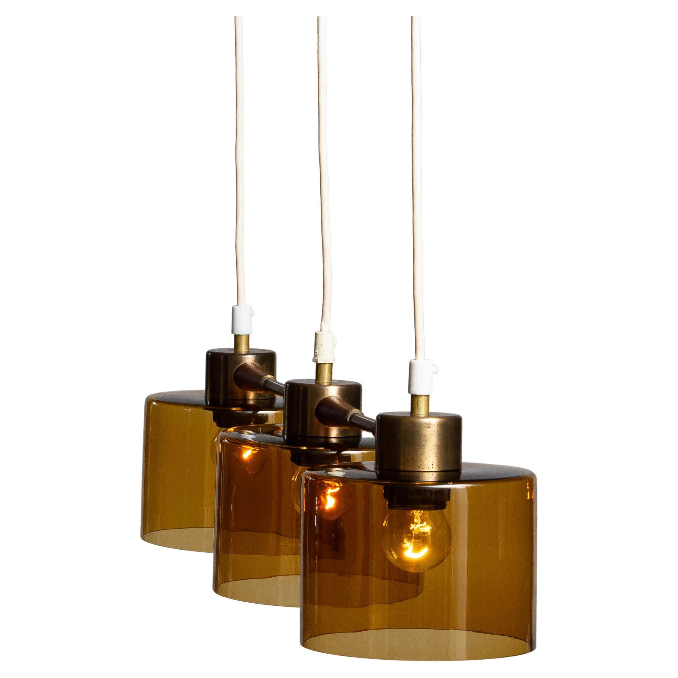 1960's Pendant with Amber Glass Shades by Carl Fagerlund for Orrefors Sweden