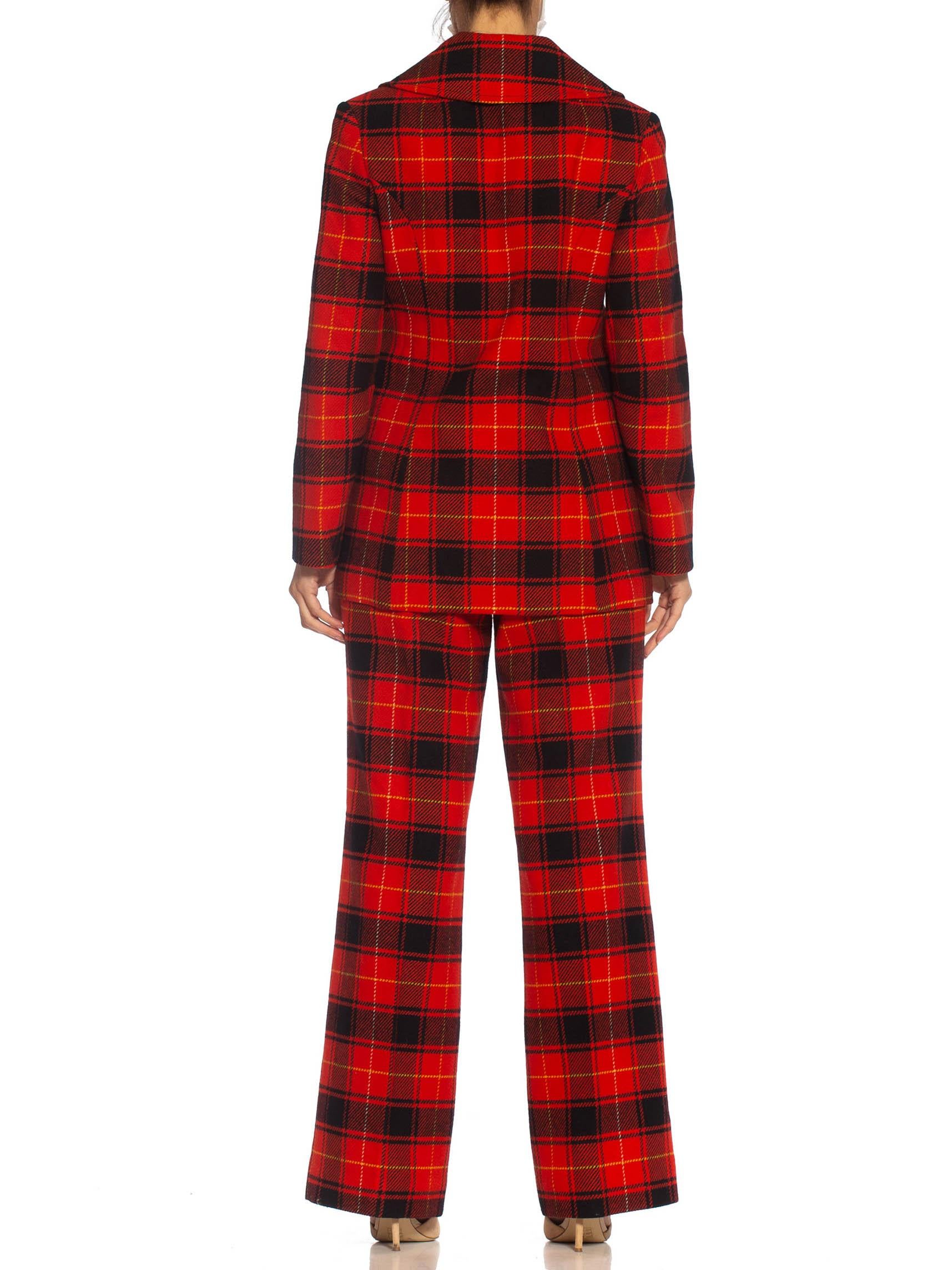 1960S PENDLETON Red & Black Plaid Wool Fully Lined, Wide Lapel Pant Suit For Sale 4