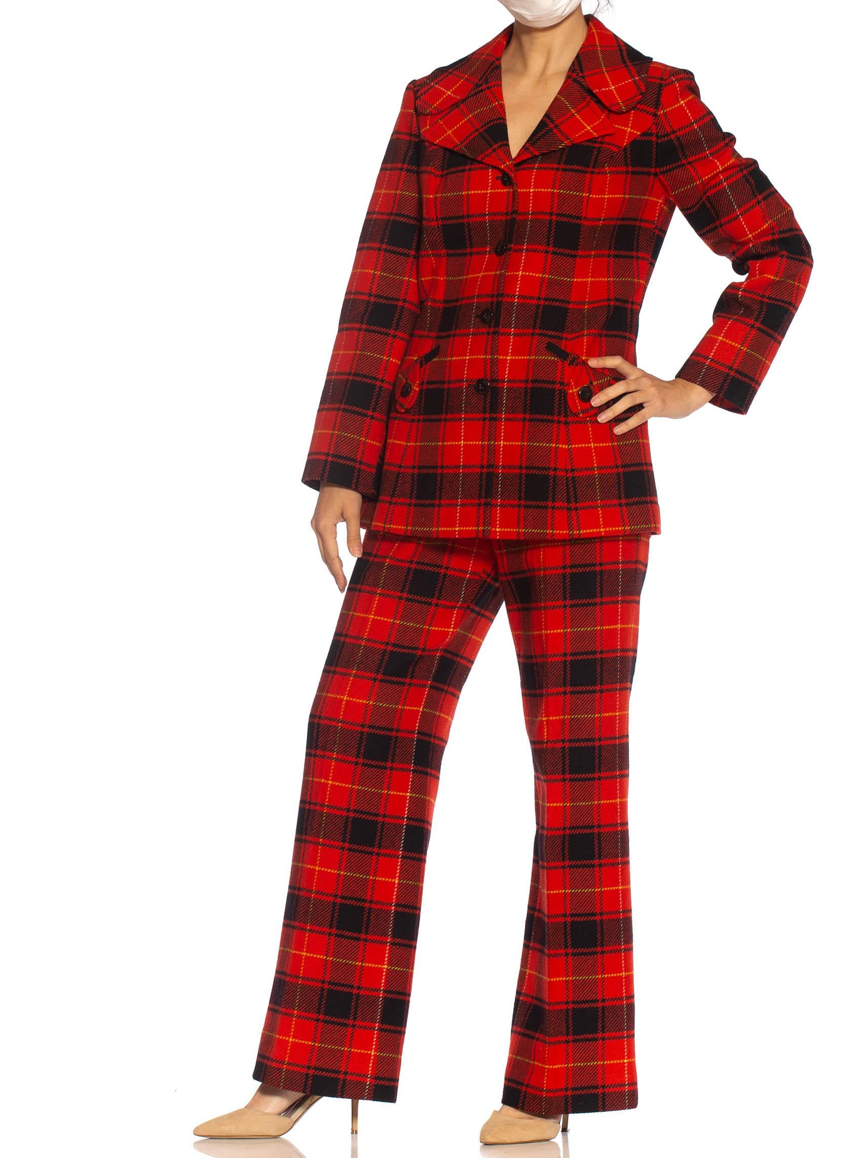 red and black plaid suit