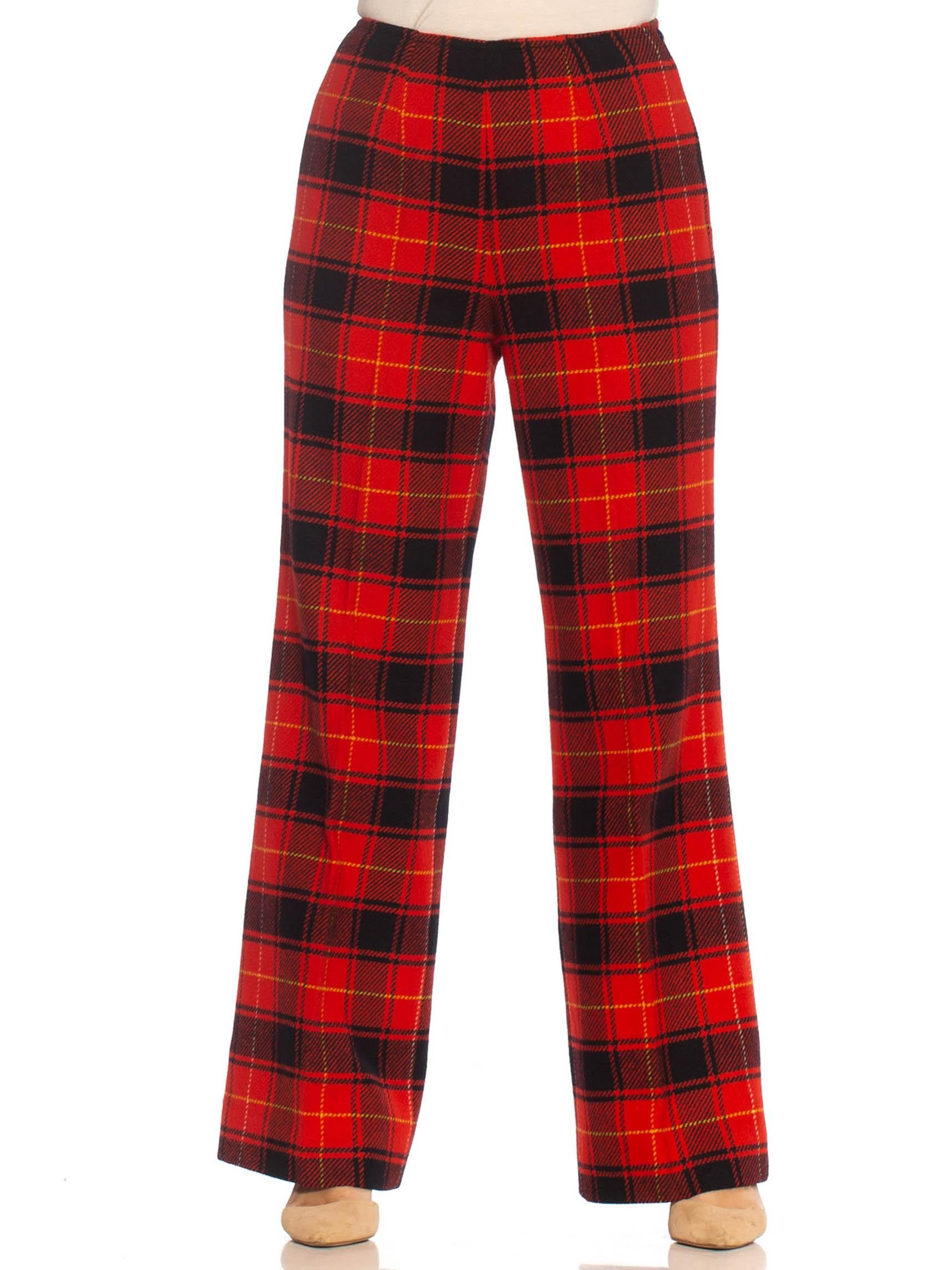 1960S PENDLETON Red & Black Plaid Wool Fully Lined, Wide Lapel Pant Suit For Sale 3