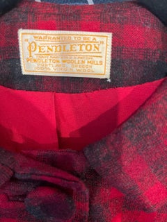 1960s Pendleton Rojo + Gris Plaid 3/4 Mangas Lana Virgen Vintage 60s Chaqueta