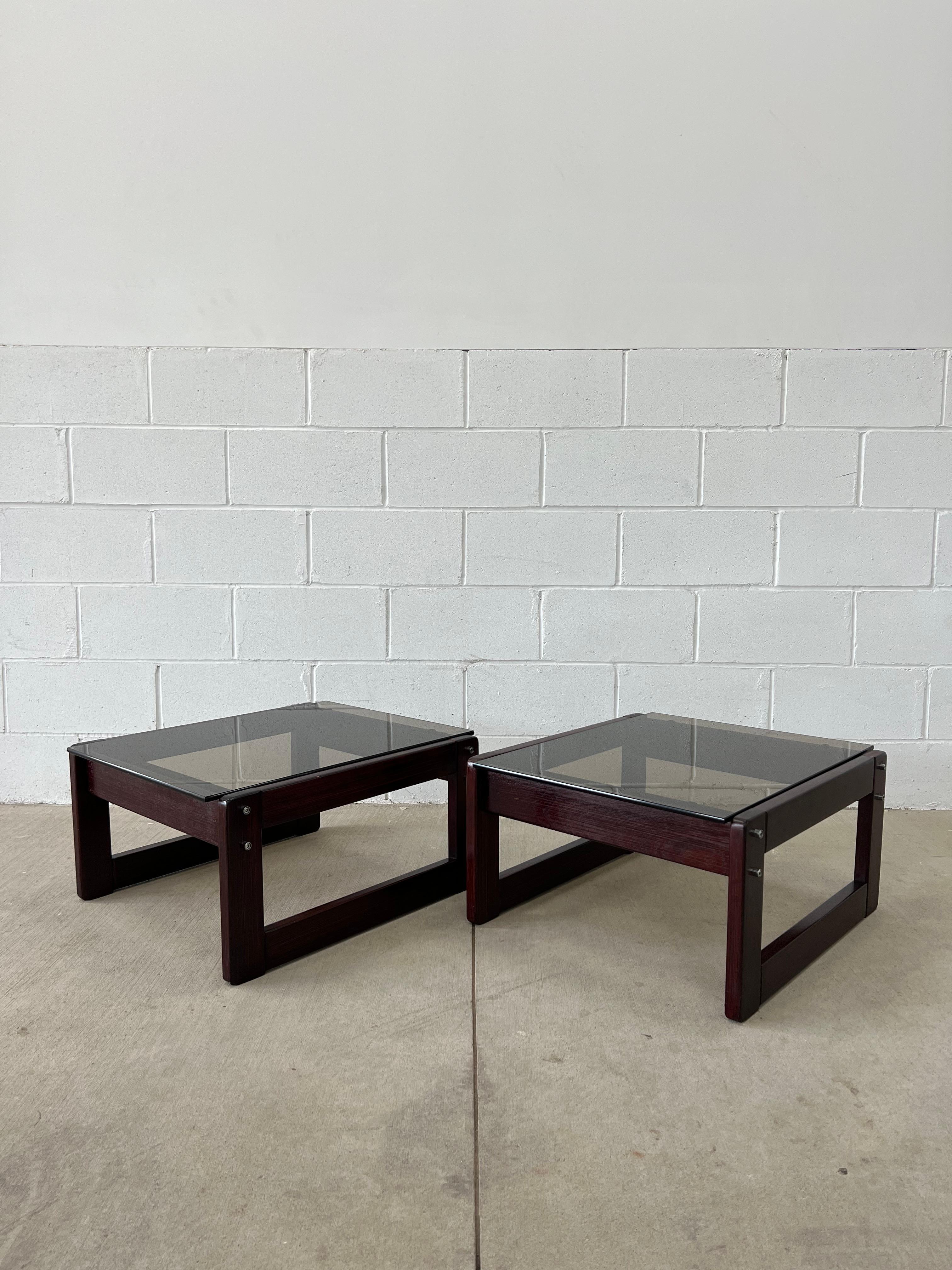 Pair of Jacaranda Brazilian rosewood side tables by Percival Lafer. No label.
